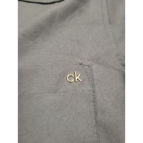 Calvin Klein Women Blouse Top Black Hi-Low Gold Button Sheer Medium Shirt - Picture 3 of 5